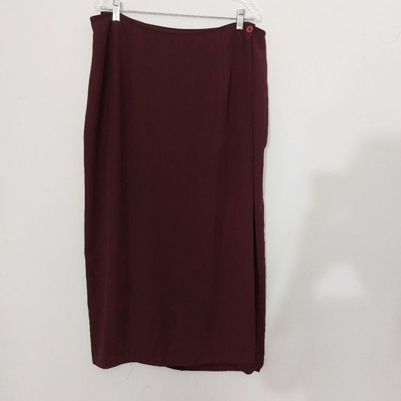 Simply French Collection Wine Color Faux Wrap Midi Maxi Skirt Women's Size 18 - Picture 1 of 10
